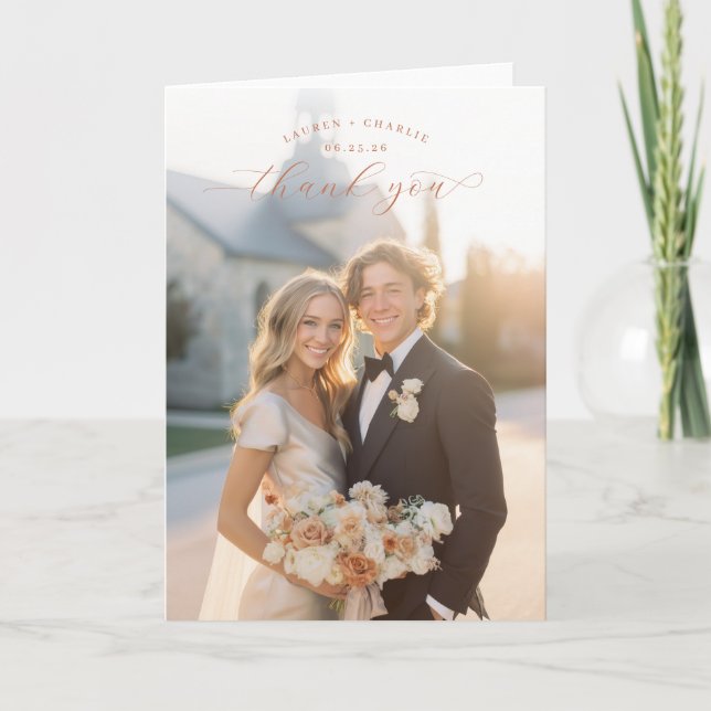 Joyful Pastel Romantic Photo Thank You Card (Front)