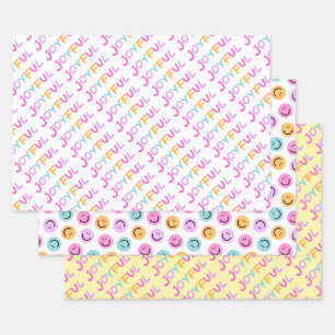 Joyful Pastel Smiley Pattern & Lettering Wrapping Paper Sheet