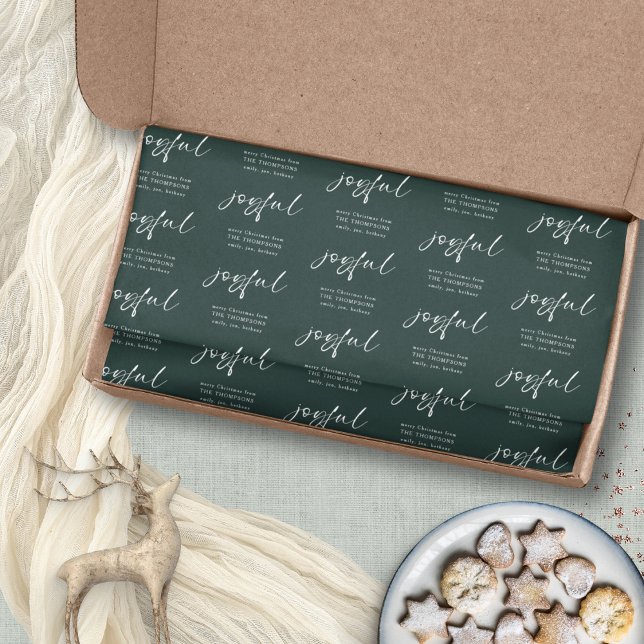 Joyful Pattern Merry Christmas Name Dark Green  Tissue Paper (Creator Uploaded)