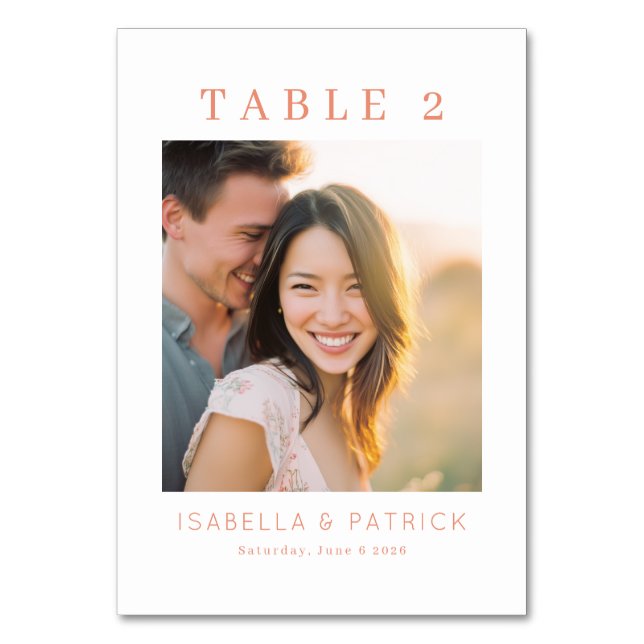 Joyful Peach Romantic Photo Table Number (Front)