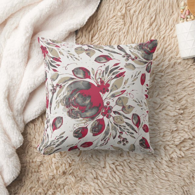 Joyful Peonies - Beige & Viva Magenta on White Cushion (Blanket)