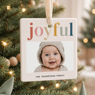 Joyful Personalised Baby Photo Modern Christmas Ceramic Ornament
