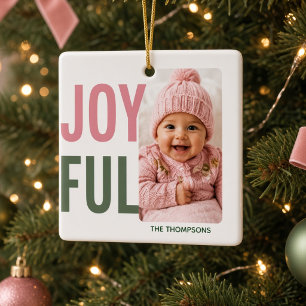 JOYFUL Personalised Family Photo Modern Christmas Ceramic Ornament