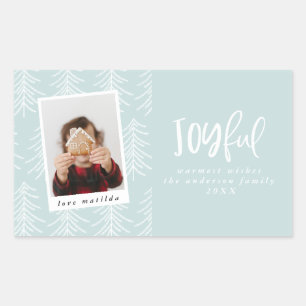 Joyful photo and Christmas tree holiday favour Rectangular Sticker