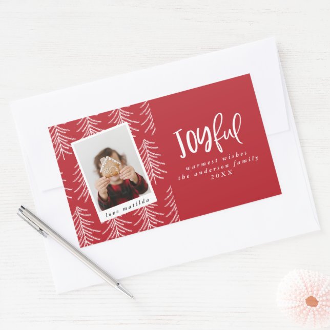 Joyful photo and Christmas tree holiday favour Rectangular Sticker (Envelope)
