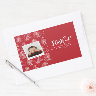 Joyful photo and Christmas tree holiday favour Rectangular Sticker