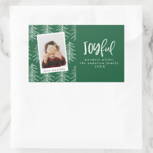Joyful photo and Christmas tree holiday favour Rectangular Sticker