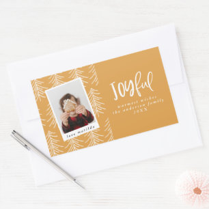 Joyful photo and Christmas tree holiday favour Rectangular Sticker