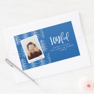 Joyful photo and Christmas tree holiday favour Rectangular Sticker
