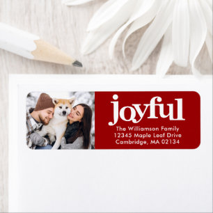 Joyful Photo Bold Typography Modern Red Christmas Return Address Label