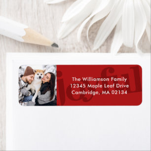 Joyful Photo Bold Typography Modern Red Christmas Return Address Label