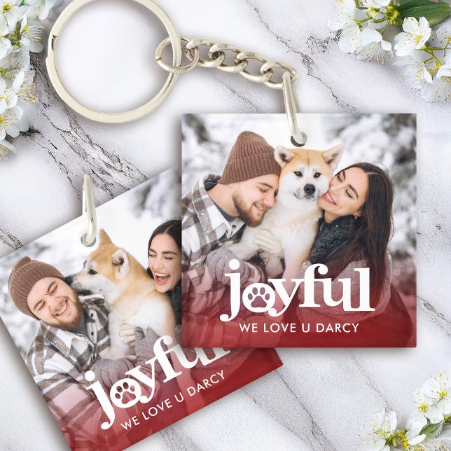 Joyful Photo Bold Typography Pawprint Red Gradient Key Ring (Creator Uploaded)