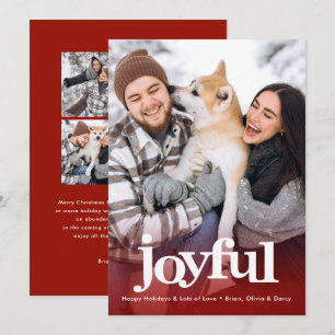 Joyful Photo Collage Bold Typography Christmas Red Holiday Card