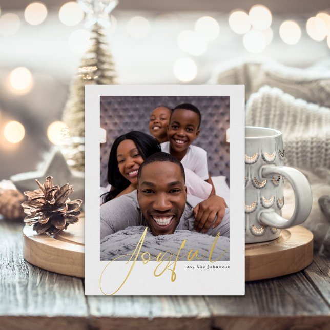 Joyful Photo Gold Foil Holiday Postcard (Creator Uploaded)