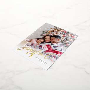 Joyful Photo Overlay Name Christmas Real Foil Holiday Postcard