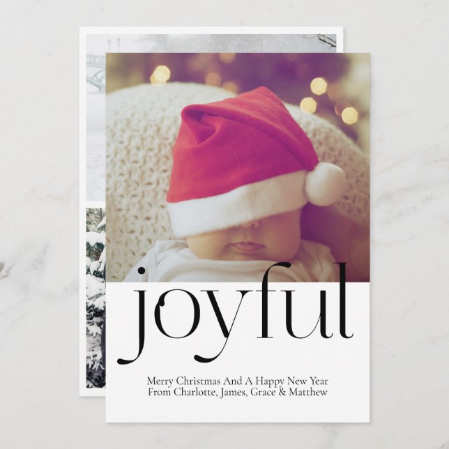 Joyful Photo Personalised Christmas Black White Holiday Card (Front/Back)