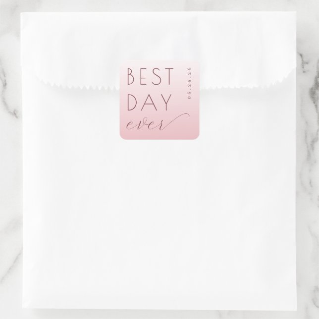 Joyful Pink Typographic Greeting Square Sticker (Bag)