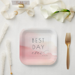 Joyful Pink Watercolor Wedding Plates