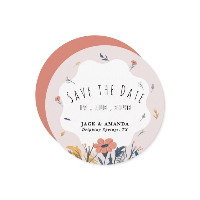 Joyful Playful Summer Flower Wedding Save the Date Invitation (Front/Back In Situ)