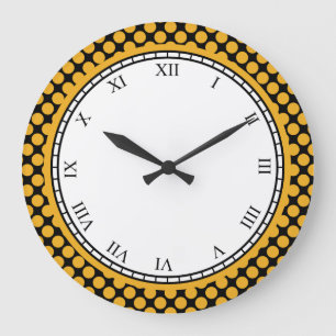 Joyful Polka Dot Roman Digits Yellow on any Colour Large Clock