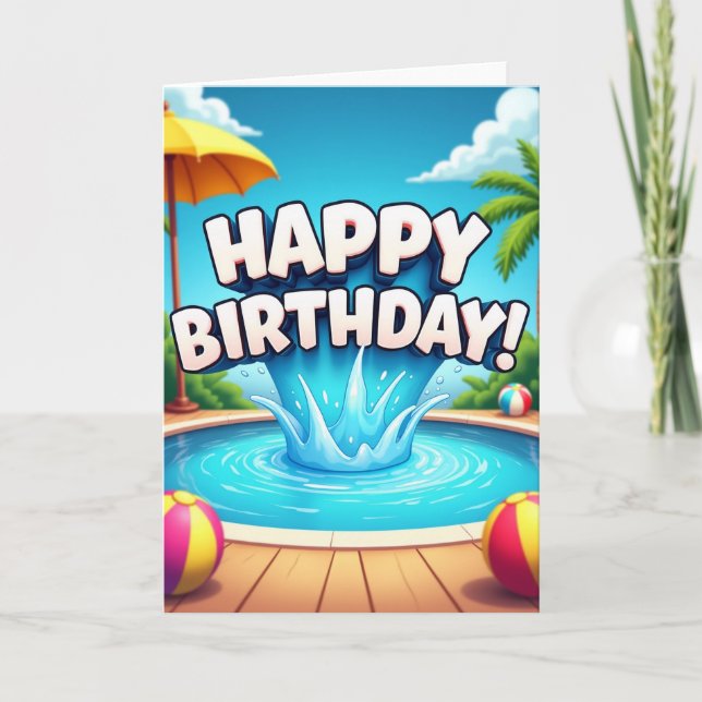 Joyful Poolside Birthday Card (Front)
