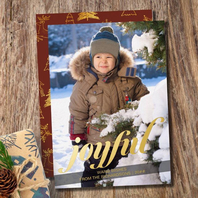 Joyful Portrait Photo Red and Gold Foil Holiday Card (Creator Uploaded)