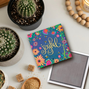 Joyful Pretty Colourful Floral Bees Inspirivity Magnet