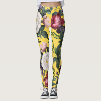 Joyful pretty summer flowers boho yellow bright  leggings