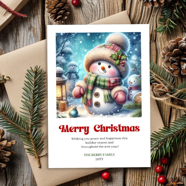 Joyful printable Christmas snowman watercolor Holiday Card (Joyful printable Christmas snowman watercolor)