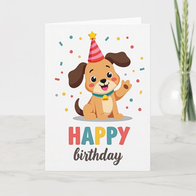 Joyful Pup Hat Birthday Card (Front)