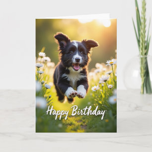 Joyful Pup Leaping Birthday Card