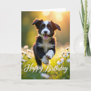 Joyful Puppy Pounce Birthday Card