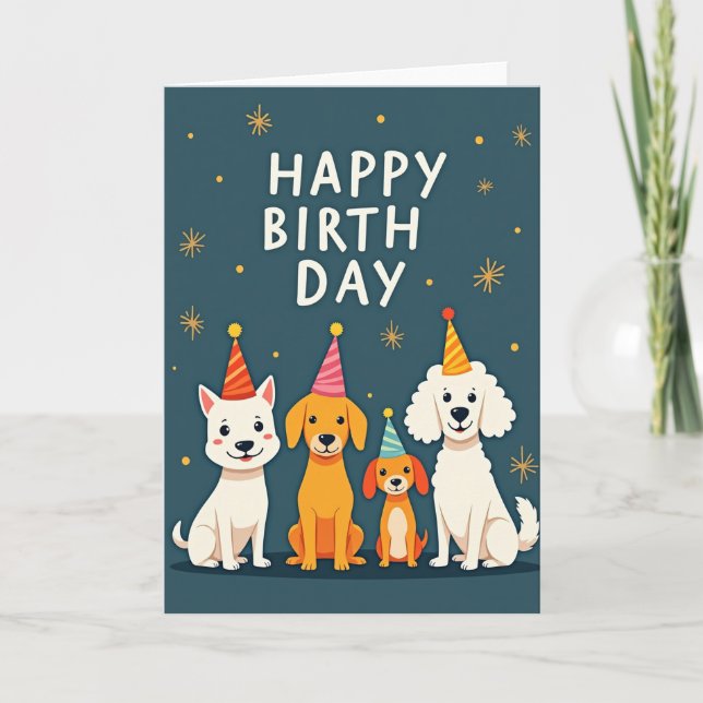 Joyful Pups Party Hats Card (Front)