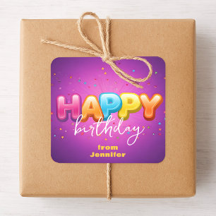 Joyful Purple Happy Birthday Confetti Celebration Square Sticker