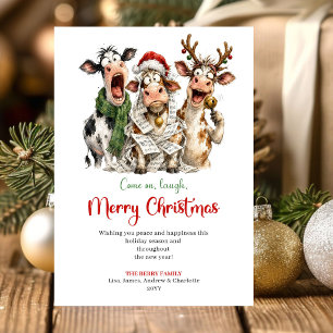 Joyful Quirky Cows Minimalist Christmas Greeting Holiday Card