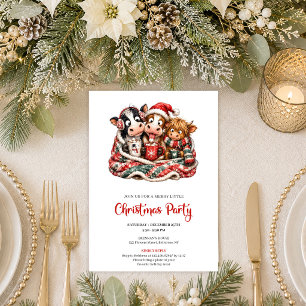 Joyful Quirky Cows Minimalist Christmas Party Invitation