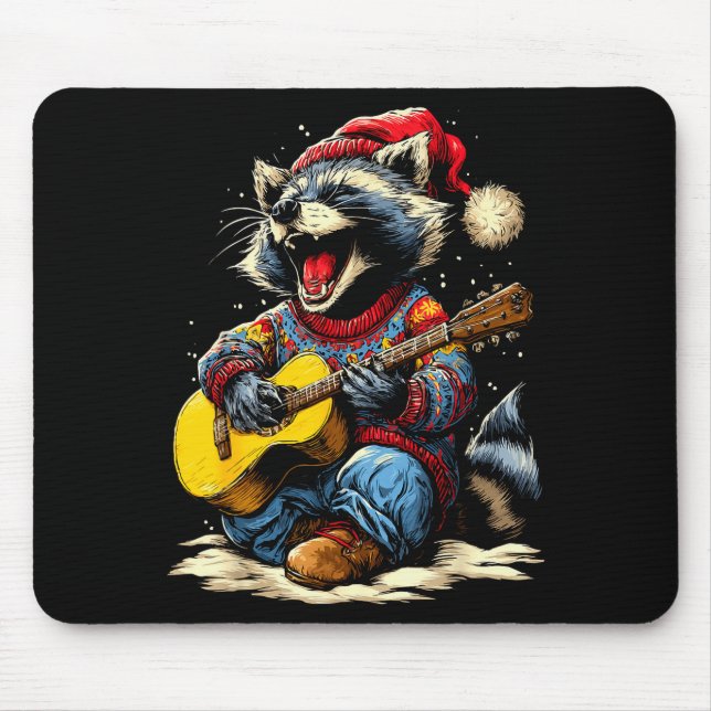 Joyful Raccoon Playing Guitar Animal Guitarist Chr Mouse Pad (Front)