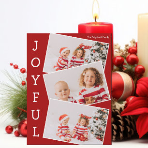 Joyful Red 3 Family Photo Christmas Magnet Card