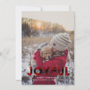 Joyful Red Buffalo Plaid Photo Christmas Card