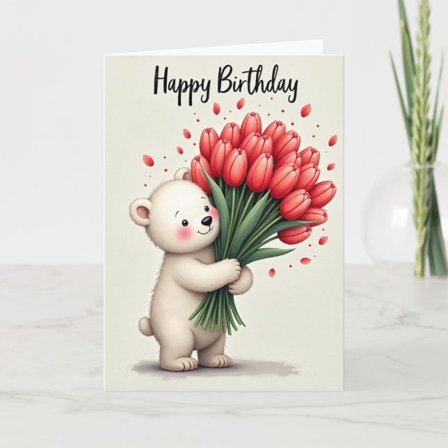 Joyful Red Floral Birthday Card (Front)