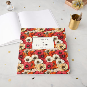 Joyful Red Floral Poppy Illustration Guest Book