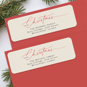 Joyful Red Handwritten Script Family Christmas Return Address Label