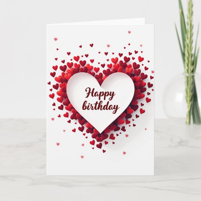 Joyful Red Hearts Birthday Card (Front)
