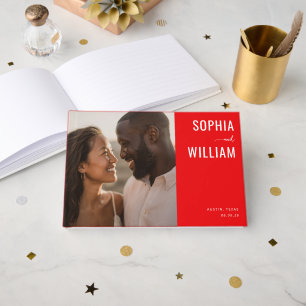 Joyful Red Modern Photo Guest Book