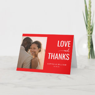 Joyful Red Modern Photo Thank You Card
