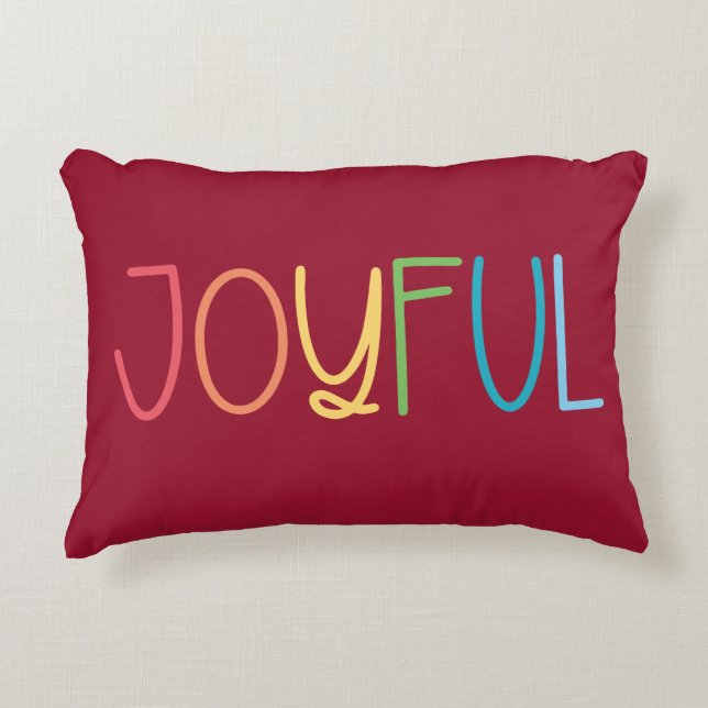 Joyful Red Multi Colour Bright Rainbow Christmas Decorative Cushion (Front)