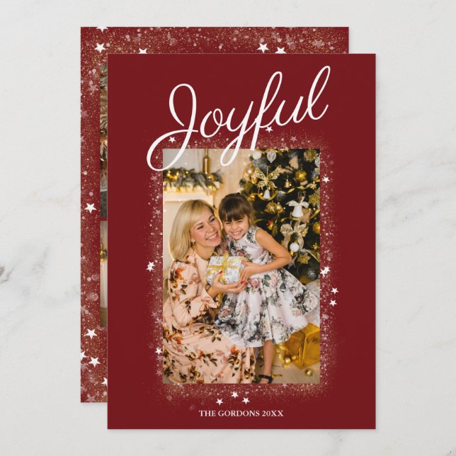 Joyful Red Photo Collage Gold Stars Dust  Holiday  (Front/Back)