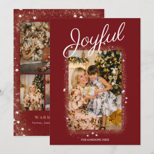 Joyful Red Photo Collage Gold Stars Dust  Holiday  Card