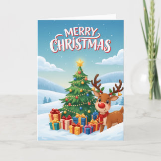Joyful Reindeer Christmas Tree Greeting Card