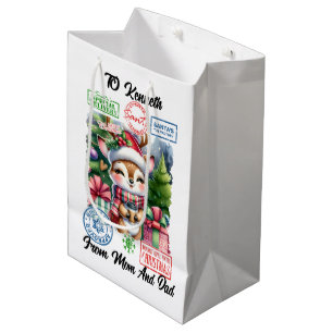 Joyful Reindeer With Holiday Gifts Medium Gift Bag